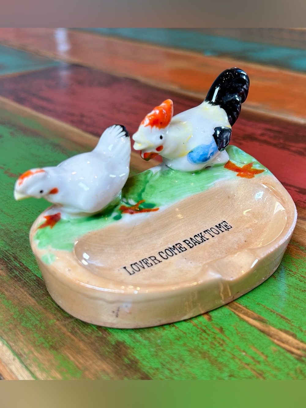 Retro 50s Japan Lusterware Rooster Chicken Tray Lover Come Back To Me - Picture 3 of 16